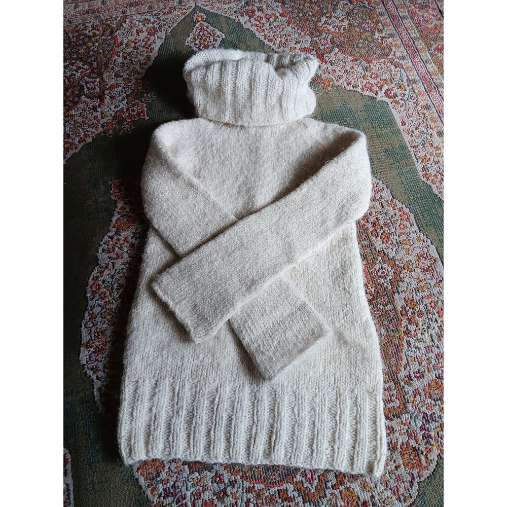 ISDA & Co 100% Alpaca Wool Turtle Neck Ivory Hand Knit Peru Sweater Size XS